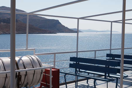 View from a boat to the island. Greece vacations.の写真素材