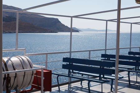 View from a boat to the island. Greece vacations.の写真素材