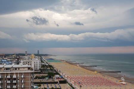 Aerial view of Lido di Jesolo with its wide sandy beaches located between Venice and the mouth of...