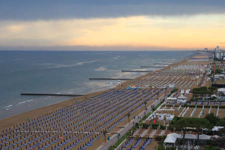 Aerial view of Lido di Jesolo with its wide sandy beaches located between Venice and the mouth of the Piave river.の写真素材