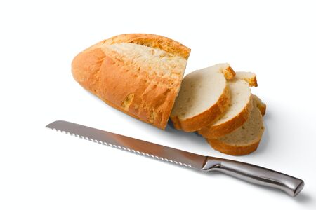 The bread cut by slices and knife for bread