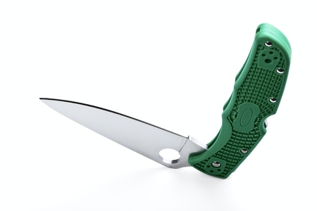 Folding pocket knife with one edge isolated on a white backgroundの写真素材