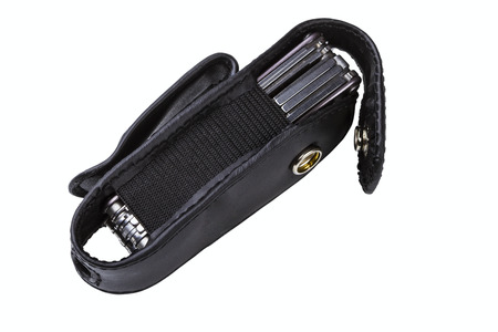 steel folding multitool isolated on a white background