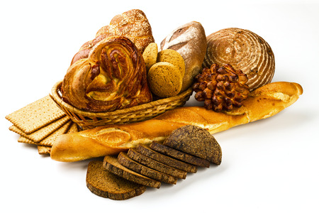bread and cookies isolated on white backgroundの写真素材