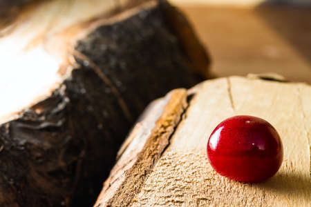 fresh cherry on board backgroundの写真素材