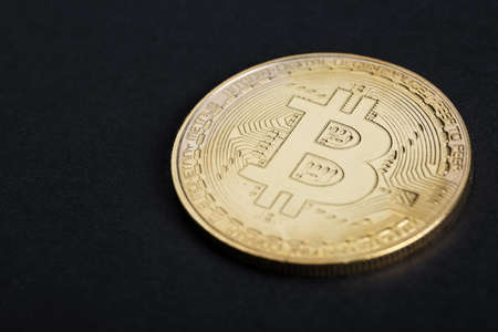 coin bitcoin close-up on a dark background, crypto currencies in coinsの写真素材