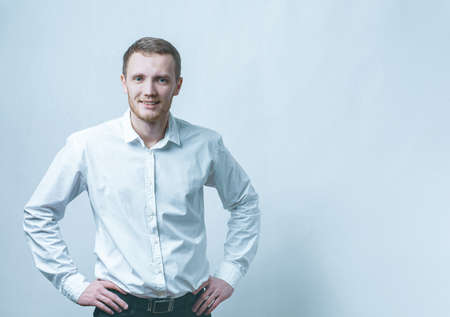 man in white shirt, businessman in pants and shirt, on white background
