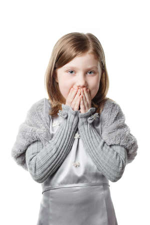 portrait of little girl in dress on isolated white background, little princessの写真素材