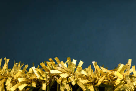 gold stripe decoration on a blue background, garland yellowの写真素材