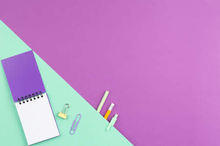 Notepad with pencil, pen, binder, clip, calculator