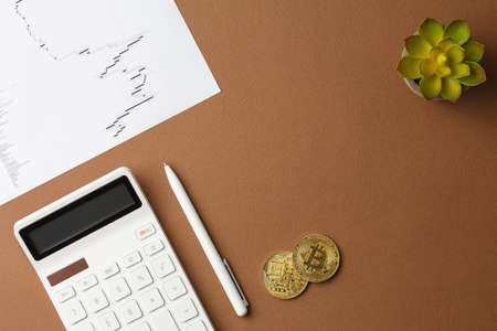 Gold bitcoin with stock chart.の写真素材