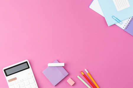 School supplies on the desk.