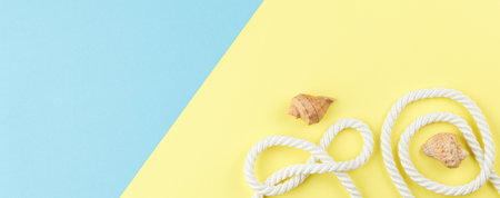 Rope with seashells. Marine theme.の写真素材