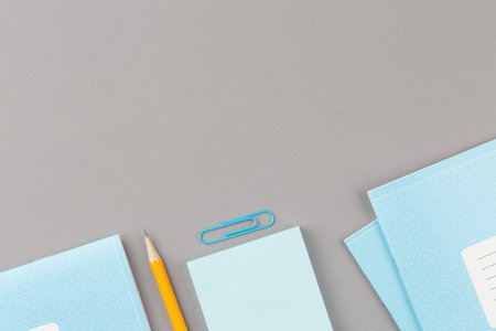 school desk with educational supplies.の写真素材