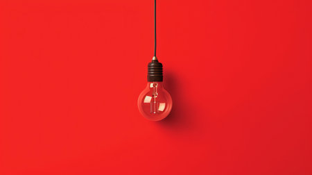 light bulb hanging on red background, minimalist style, concept of good idea, by ai generativeの素材