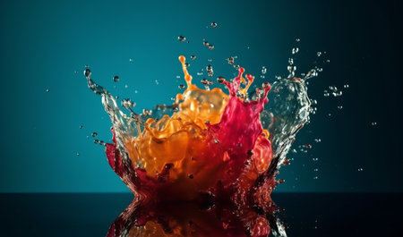 Abstract background with colored splashes on blue green background, wallpaper for screensaver concept, by ai generativeの素材