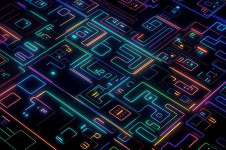 Abstract illustration of digital square color theme for desktop wallpaper, modern background, by ai generativeの素材