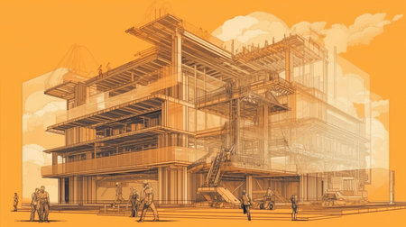 engineer working. digital building construction engineering with double exposition in graphic, by ai generativeの素材