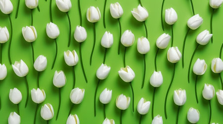 Creative Layout made with snowdrop flowers on bright green background, flat lay., by ai generativeの素材