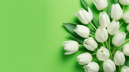 Creative Layout made with snowdrop flowers on bright green background, flat lay., by ai generativeの素材