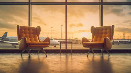 waiting room at the airport, VIP class. waiting room at the station., by ai generativeの素材
