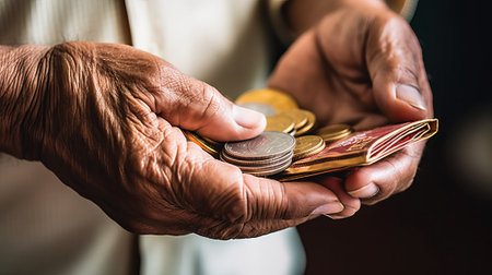 empty wallet in the hands of a poor person who has no money to pay for losing everything, by ai generativeの素材