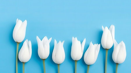 Creative Layout made with snowdrop flowers on bright blue background, flat lay., by ai generativeの素材