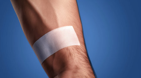 bandaging patients injured arm on blue background, by ai generativeの素材