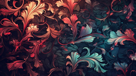 Glamorous Background with leaves. colorful geometrically correct wallpaper, by ai generativeの素材