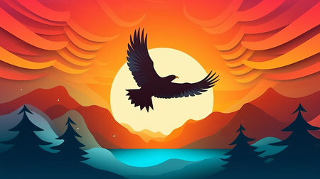 beautiful colorful paper background in freedom style with bird, by ai generativeの素材