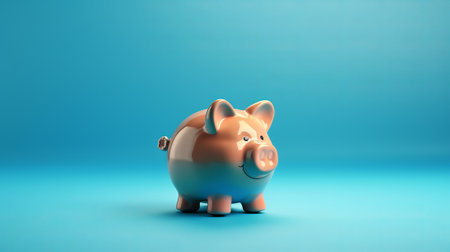 piggy bank into which coin falls on blue background, by ai generativeの素材