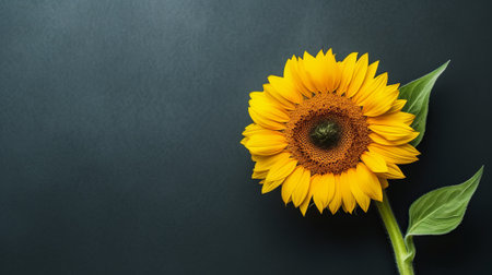Creative layout made with sunflowers on black background, top view, by ai generativeの素材
