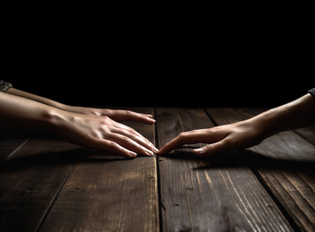 helping hand to another person close-up. hands reaching out to each other, by ai generativeの素材