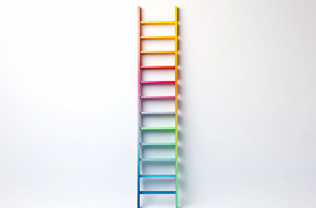 ladder on bright white colored wall, in the style of white background, minimalism concept, by ai generativeの素材