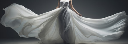 beautiful woman is posing wearing a white gown, in the style of ethereal symbolism, in flowing fabrics, by ai generativeの素材