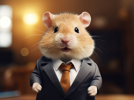 man with hamster head in business suit, loser male in suit. businessman newbie or beginner, crypto trader concept, by ai generativeの素材