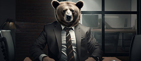 man with bear head in a business suit, alpha male in a suit. businessman leader, crypto trader concept, by ai generativeの素材