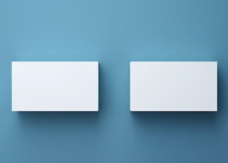 two square cards on bright blue background, in the style of minimal retouching, white sheet of paper, in the style of minimalistic abstract compositions, by ai generativeの素材