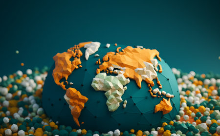 origami paper map of the world, in the style of organic forms blending with geometric shapes, paper cut in polka dot, origami shape, paper art, by ai generativeの素材