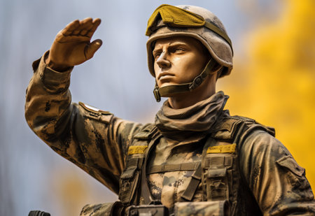 modern equipped soldier saluting behind one another. the defense of the country and its defenders, by ai generativeの素材