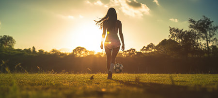 player playing soccer with ball, close up of foot and ball on green grass, by ai generativeの素材