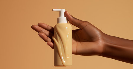 cosmetics in hands, a concept for advertising creams and skin care products, by ai generativeの素材