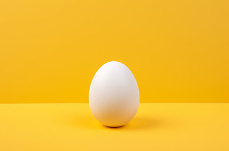 chicken egg on yellow background natural products in minilalistic style, incubator and poultry farm concept., by ai generativeの素材