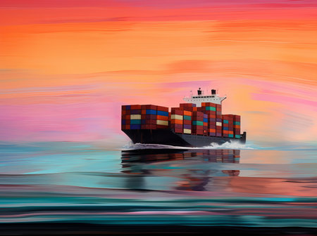 Container cargo ship, import export commerce business trade logistic and transportation of International by container cargo ship boat in open sea, by ai generativeの素材