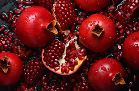 many pomegranate cut in half, pomegranate background, by ai generativeの素材