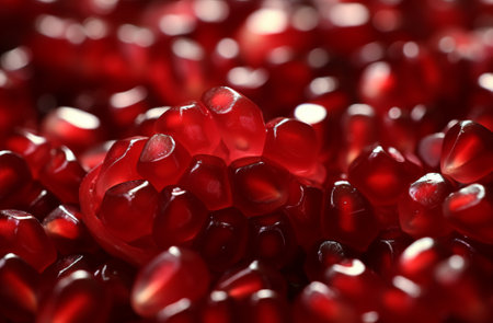 Close up of fresh organic pomegranate seeds background top view, by ai generativeの素材