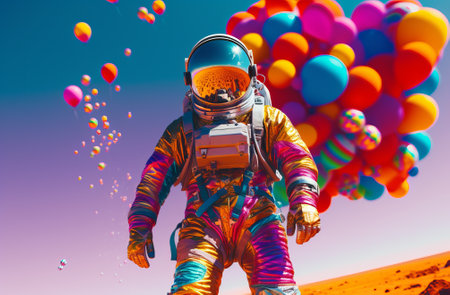 mr universe rainbow astronaut floating in space. Cosmic art, science fiction wallpaper. Beauty of deep space. Billions of galaxies in the universe., by ai generativeの素材