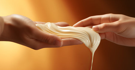 cosmetics in hands, a concept for advertising creams and skin care products, by ai generativeの素材