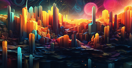 Futuristic background with bright and colorful objects. modern futuristic sci fi wallpaper, by ai generativeの素材