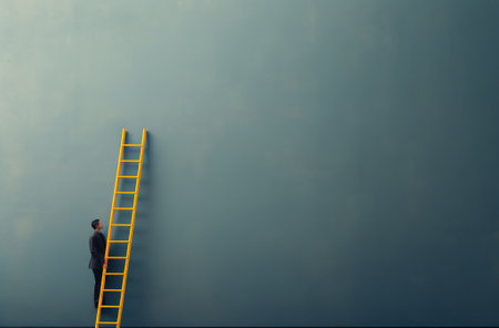 male dreamer climbs up the stairs in colored dreams. a person believes in himself and is understood by steps., by ai generativeの素材